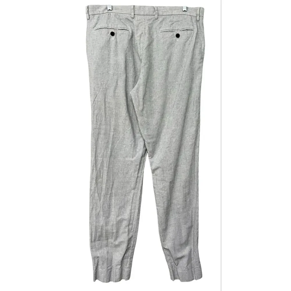 J.Crew Men's Chino Pants Bowery Blue White Ticking Stripe Linen Cotton Sz 34x34